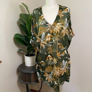 H & M  | green tropical print swim coverup